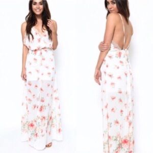 Cotton Candy floral chiffon open back maxi dress